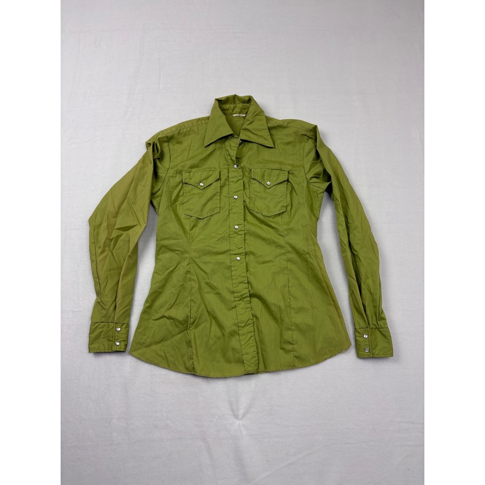 Vintage Permanent Press Green Pearl Snap Western Shirt Long Sleeve Size 36